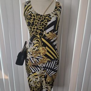 Elegant Yellow and Black Patterned Dress